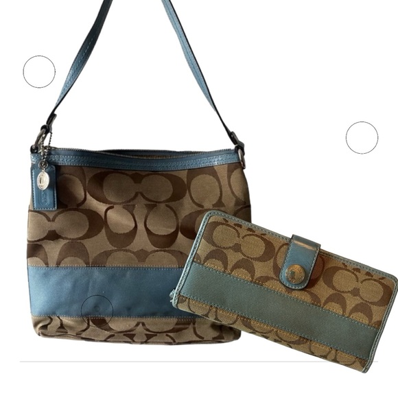 Coach Handbags - Coach Signature C Brown & Blue Canvas Bag AND Wallet